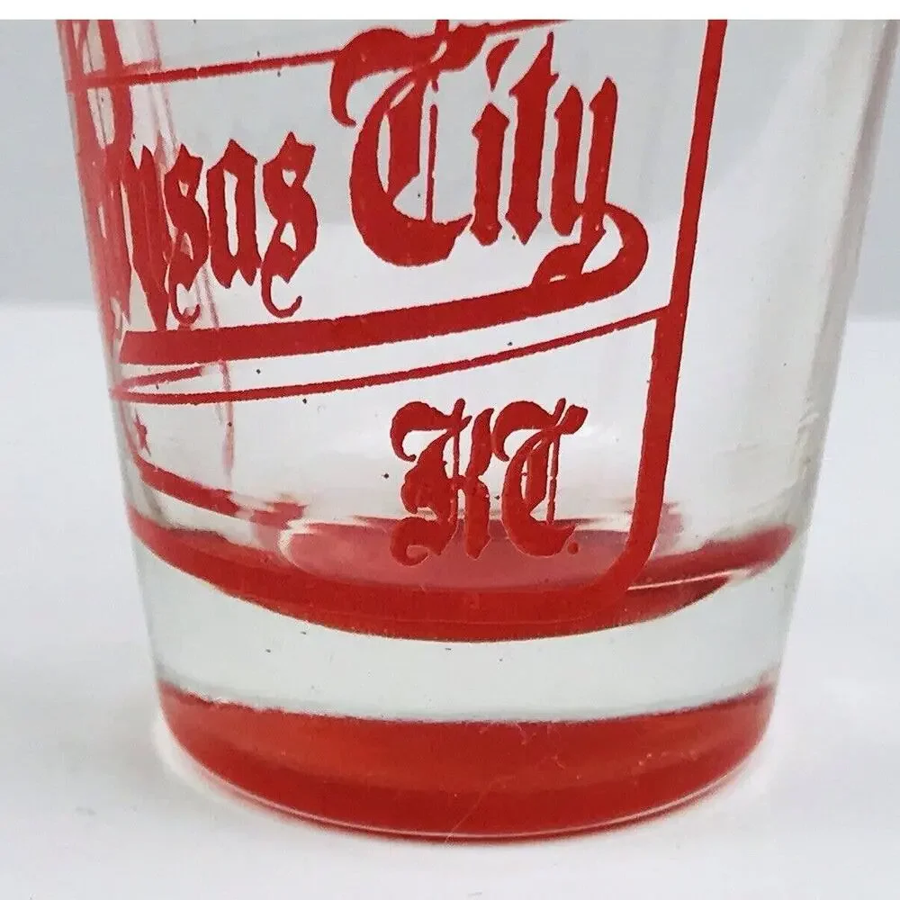 Heartland Apparel Kansas City Shot Glass Whiskey Souvenir Red Bottom RARE